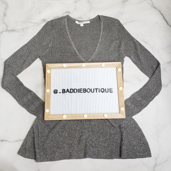 NWOT Veronica Beard metallic vneck long sleeve top - Picture 1 of 4